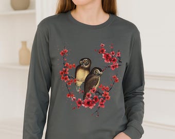 Dark Cottagecore Owl Long Sleeve Tee, Forestcore Gothic Shirt