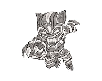 Black panther kid embroidery design files for machine embroidery.