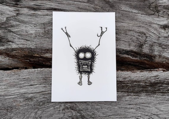 Cute Scary Monster | Art Print | Cute Illustration | Wall Art | Goth |  Fluffy Monster | Original Art - Etsy