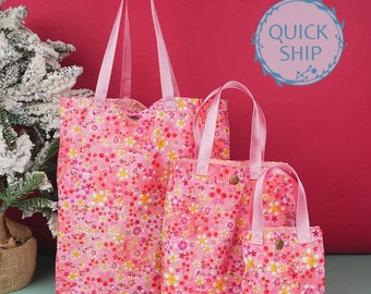 Sakura Pink Gift Bags, Handmade Bronzing Fabric Gift Tote, Premium Quality Reusable Gift Wrap, Durable Layer Holiday Bag Set, Birthday Gift
