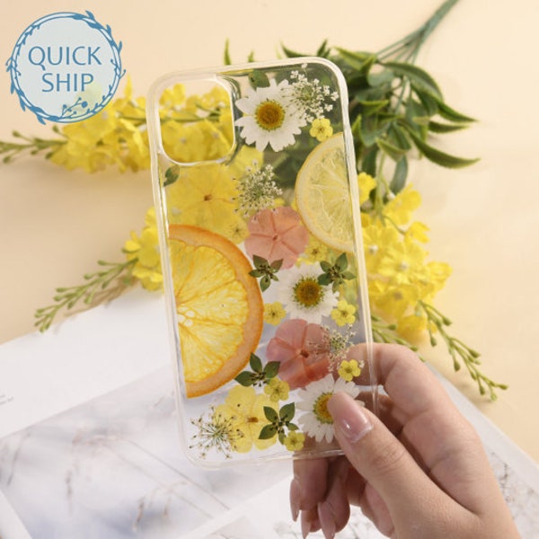 Real Dried Floral Fruit Phone Case, iPhone 12 & iPhone 13 /mini/Pro/Pro max,iPhone 11/mini,Lemon Clear Phone Case Aesthetic, Gift for Her