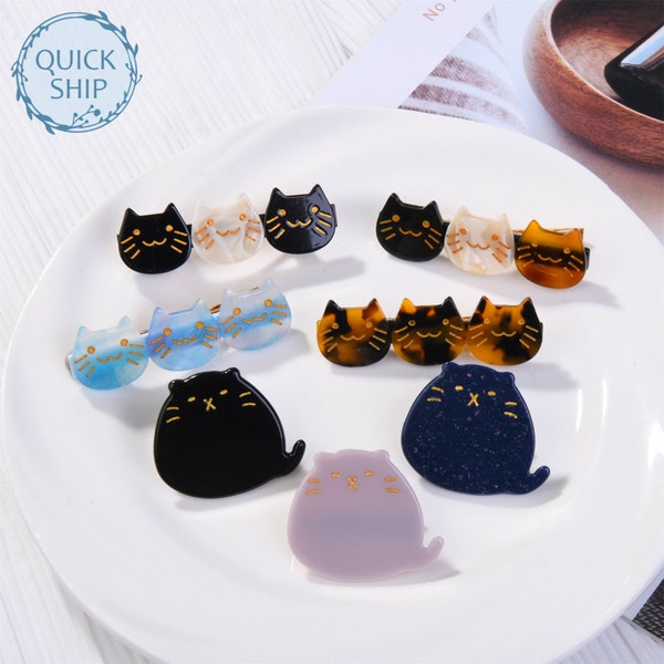 3/4PCS Kawaii Cute Cat Hair Clip, Acetate Hairpin, Kitty Cat Shaped Tortoise Barrette Clip,  Animal Lovers Gift for Her, Birthday Gift