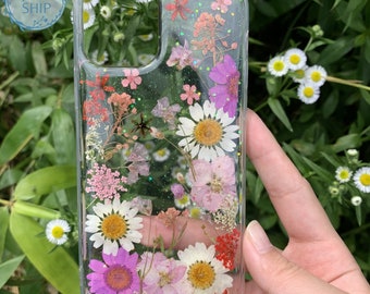 Last Chance! Floral Daisy iPhone 13 Pro Max Pressed Flower Phone Case, Real Dried Floral iPhone 12/12mini/Pro/ProMax  For Her,Birthday Gift