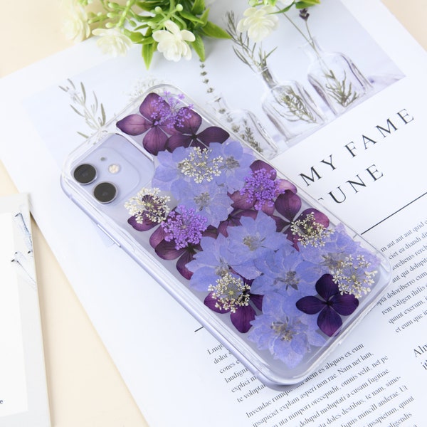 Last Chance! Pressed Dried Flower iPhone Case,Purple Flower Transparent iPhone Case,iPhone12/12Mini/12Pro/ProMax iPhone13 Case,Birthday Gift