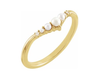 14K Yellow Pearl & .03 CTW Natural Diamond Contour Band