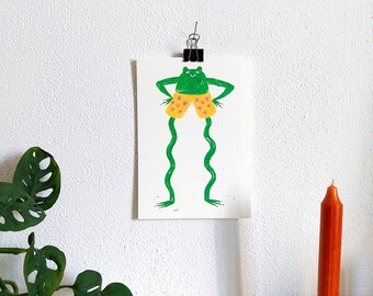 Cute Frog Illustrated Poster | Animal Print | Summer Print | Cute Pencil Illustration | A5 print | Colourful Art Poster | Wall Art