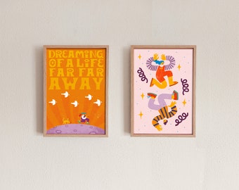 Set of 2 Artworks | Mix and Match | 2 Illustrated Prints | Fun Art Print | Wall Art | Graphic Design Poster | Colourful Art | A4 Art