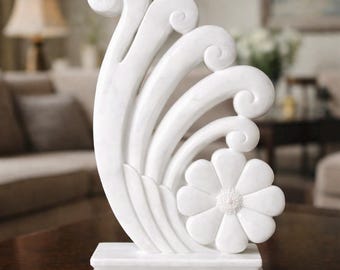 White Marble Modern Statue, Minimalist Sculpture Stone Art for Home, Office Decor & Gifting
