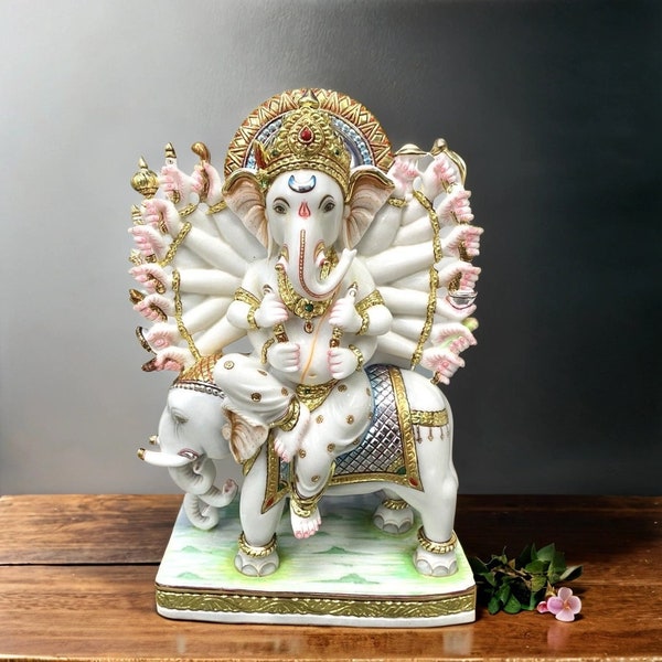 Marble Ganesha Statue (Customize), Pure White Marble Ganesh Ji Sculpture, Ganpati Idol Mandir Decor, Elephant God Showpiece, Ganesh Murti