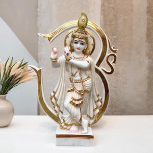 Marble Lord Krishna  (Customize) Playing Flute Pure Marble Showpiece, Krishna Idol Home, Temple, Office, Krishna Murti, Pooja Mandir Decor