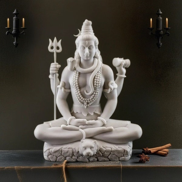 Lord Shiva Marble Statue, Meditating Hindu God Pooja Room, Temple Decor