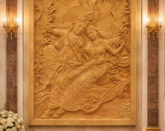 Marble Radha Krishna 3D Wall Panel (Custom) for Home, Living Room, Stairway Decor
