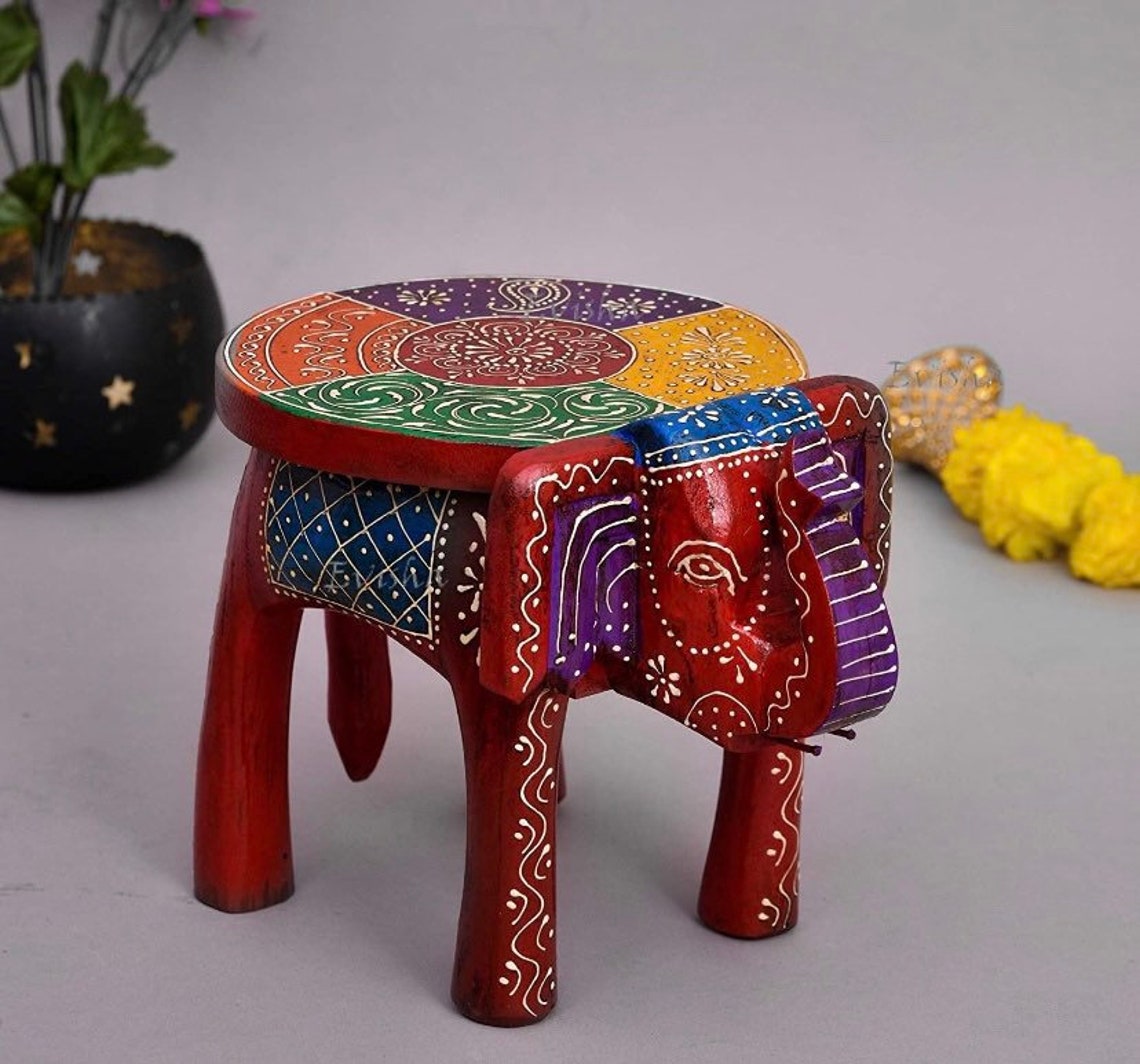 Wooden Elephant Stool Indian Handmade and Hand Painted Etsy