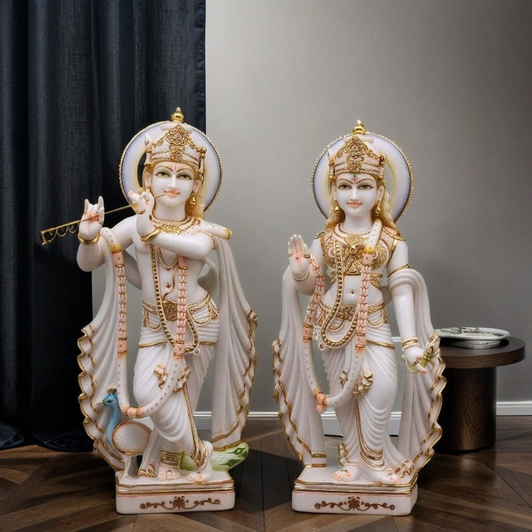Big Radha Krishna Statue Custom Marble Showpiece Home Decor, Radha Krishna Idol for Home, Office