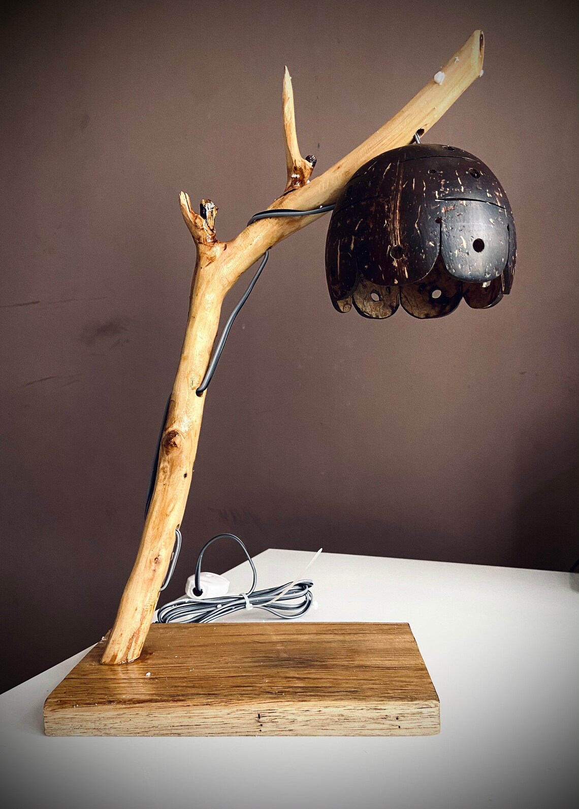 Unique Coconut Shell Table Lamp With LED Vintage Lamp Etsy