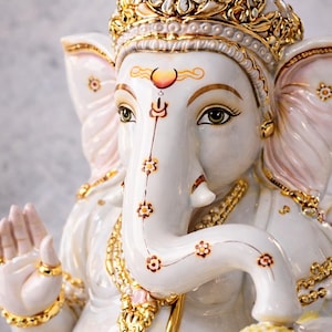 Lord Ganesha Statue for Pooja Mandir, Temple Decor, Dust Marble Hindu God, Ganpati Altar image 3