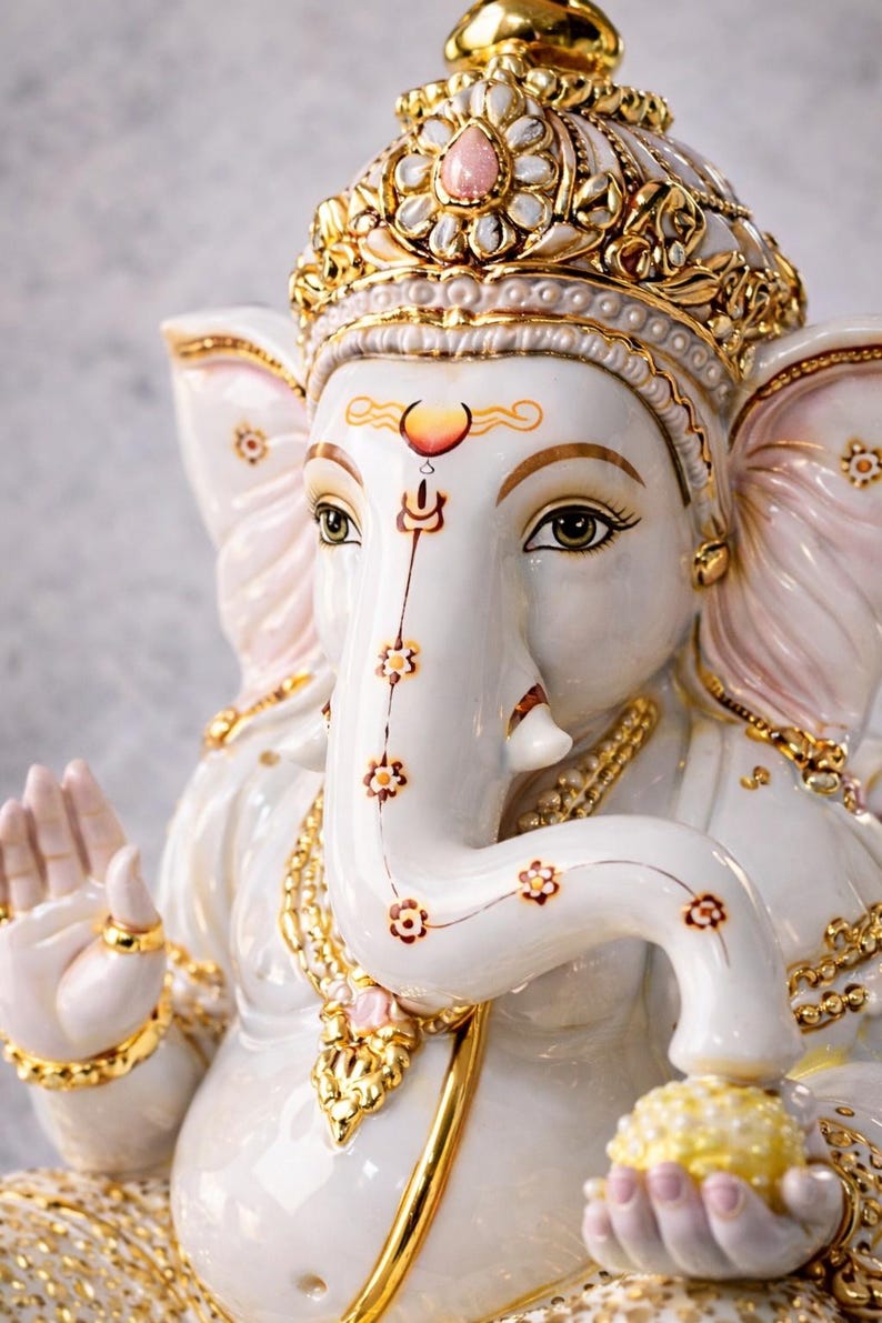 Lord Ganesha Statue for Pooja Mandir, Temple Decor, Dust Marble Hindu God, Ganpati Altar image 3
