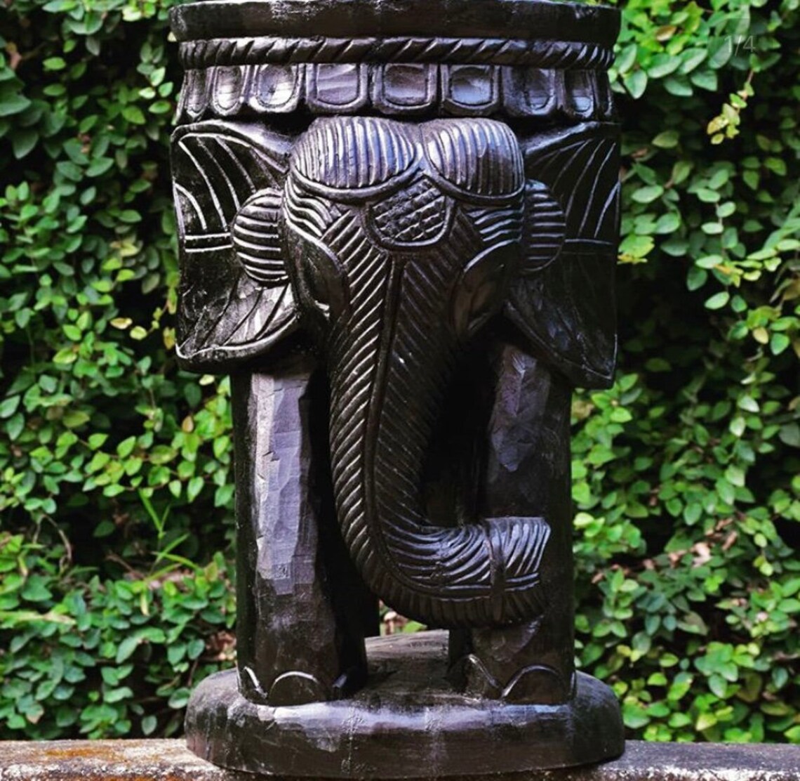 Elephant Carved Stool Wooden Round Stool Side Table Etsy