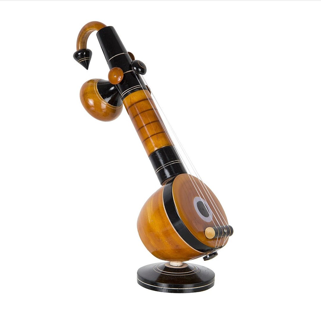 Wooden Veena Instrument Showpiece for Living, Home, Office, Table Decor