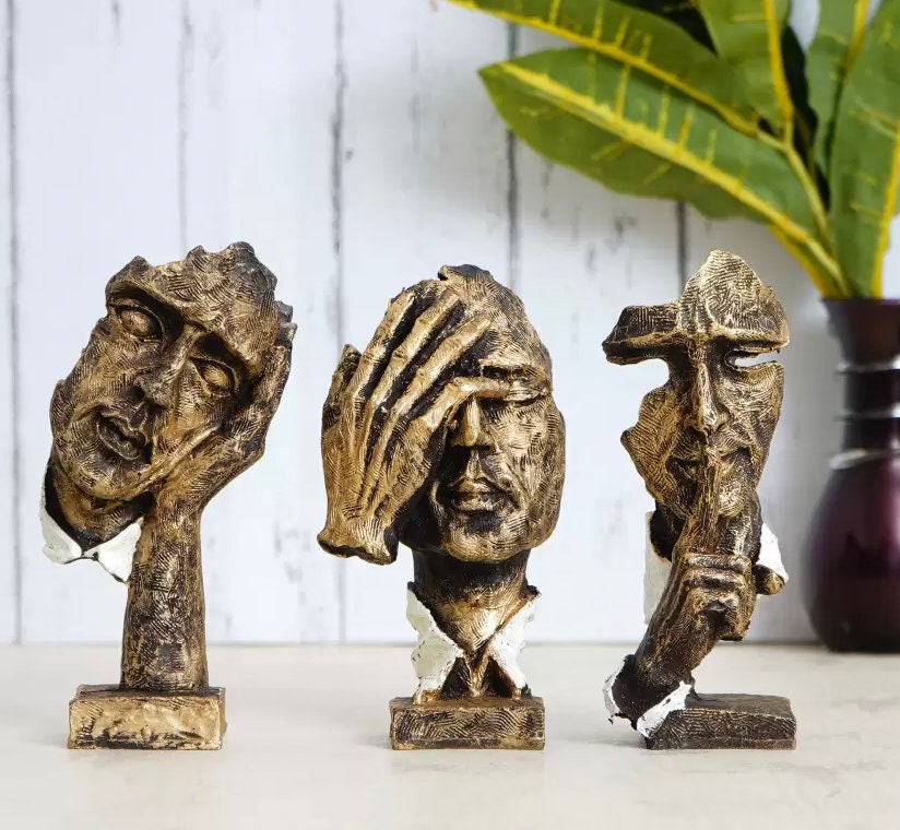 Set of 3 Human Face Art Sculptures Showpiece for Home Decor Etsy