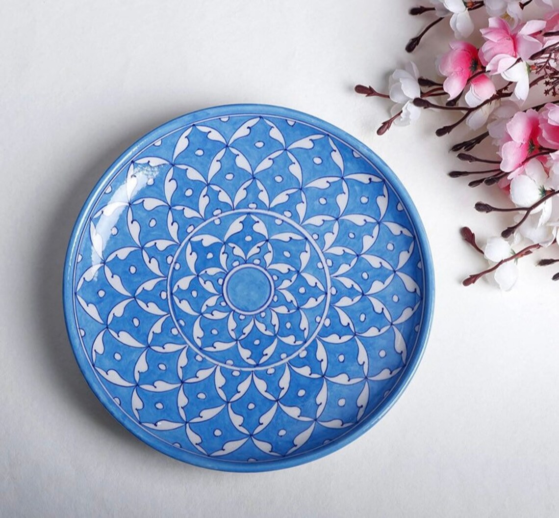 Floral Decorative Wall Plate Blue Pottery Colorful Wall Etsy UK
