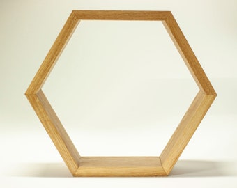 Grande étagère hexagonale, étagère nid d'abeille en bois de chêne