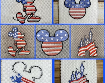 USA Patriotic Mickey Mouse Castle Disney Inspired Embroidered Hand Towel Kitchen Bathroom 4th of July Independence Day FREE PERSONALIZATION!