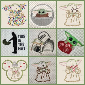 Various Mandalorian and Grogu Baby Yoda hand towel embroidered designs