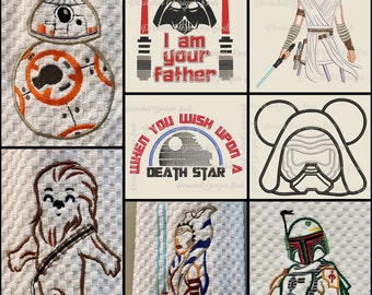 Star Wars Chewbacca BB-8 Death Star Mandalorian Disney Inspired Embroidered Hand Towels for Kitchen or Bathroom - FREE PERSONALIZATION!
