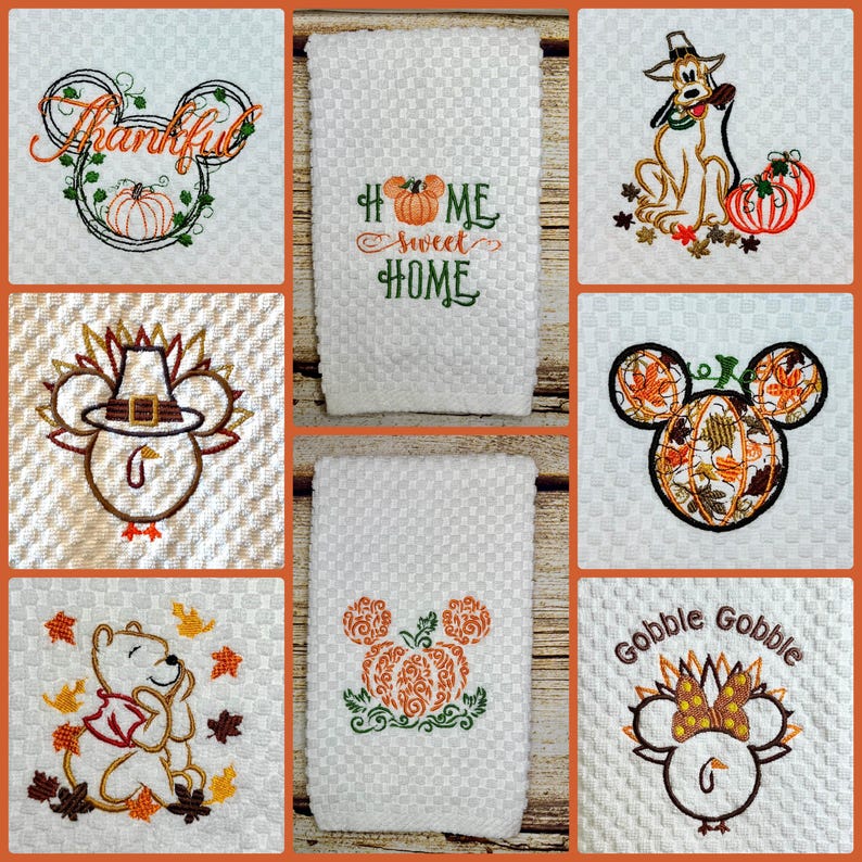Thanksgiving Hand Towels Fall Autumn Disney Inspired Embroidery for ...