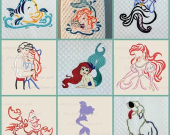 The Little Mermaid Ariel Flounder Sebastian Max Ursula Eric Disney Inspired Embroidered Hand Towel - Kitchen Bathroom FREE PERSONALIZATION!