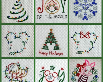 Merry Christmas Winter Snowflake Tree Lights Joy Happy Holidays Disney Inspired Embroidered Hand Towels Kitchen Bath - FREE PERSONALIZATION!