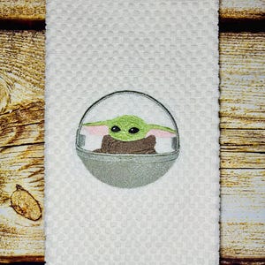 Mandalorian Grogu Baby Yoda Star Wars Christmas Disney Inspired Embroidered Hand Towel for Kitchen or Bathroom - Free personalization Grogu in Pram