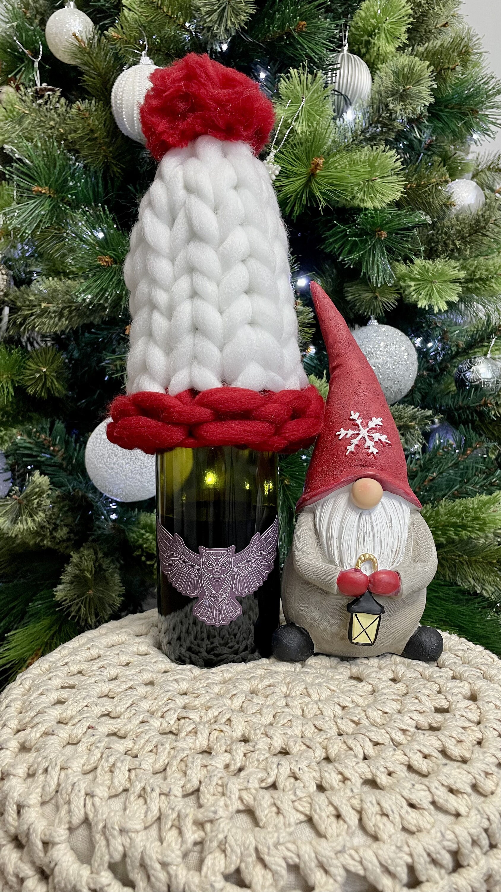 Hand Knitted Christmas Tree Topper Chunky Knit Santa Hat Tree Topper