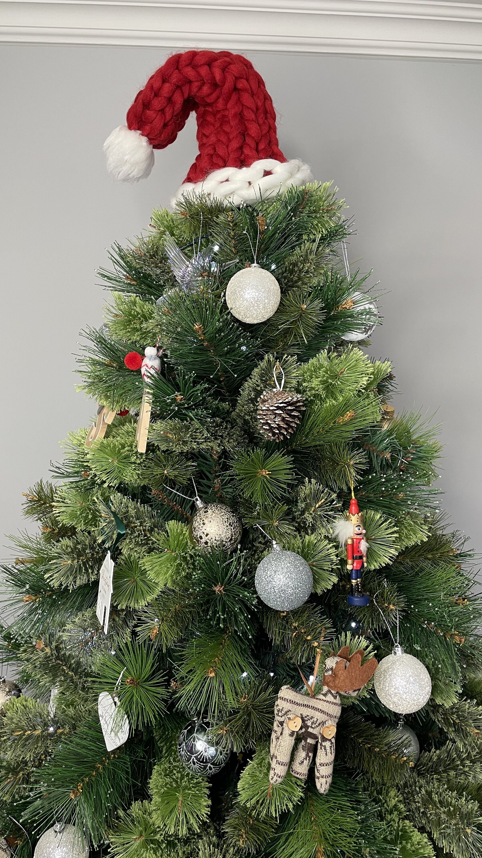 Hand Knitted Christmas Tree Topper Chunky Knit Santa Hat Tree Topper