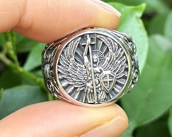 Sigil Archangel Michael Ring 925 Sterling Silver Celestial Warrior Protector Philosophical Sacred Talisman Amulet