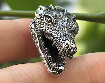 Crocodile Head Pendant STERLING SILVER 925 Alligator Teeth