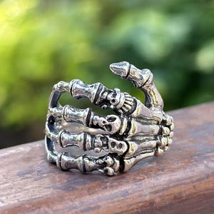Skeleton Hand Skull Knuckles Ring 925 STERING SILVER Punk Goth Rock Biker Gift