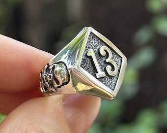 Lucky Number 13 Ring 925 STERLING SILVER Skull and Bones Winner
