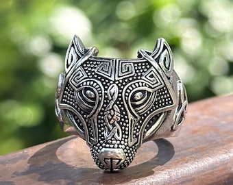 Fenrir Wolf STERLING SILVER 925 Ring Celtic Amulet Viking Jewelry Talisman