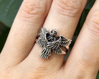 Anillo de querubín de plata de ley 925. Anillo de ángel. Ángel guardián celestial. Talismán protector. Criatura divina protectora. Símbolo sagrado.