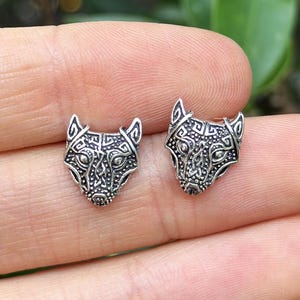 Fenrir Wolf Stud Earrings STERLING SILVER 925 Viking Talisman Protective Celtic Amulet Sacred Symbol