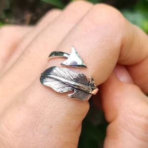 Arrow Feather Ring STERLING SILVER 925 Native American Bow Eagle’s Feather American Indian Adjustable Ring Talisman