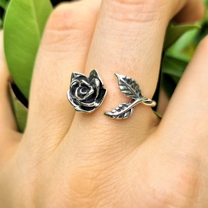 Rose Blume Ring STERLING SILBER 925 Rose Blätter Floral Exklusives Design