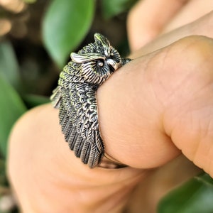Owl in Flight Ring STERLING SILVER 925 Symbol Of Wisdom Talisman Amulet Totem Animal