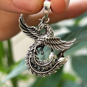 Eleganter Phoenix Anhänger 925 Sterling Silber Wiedergeburt Auferstehung Mythologisch Vogel Unsterblichkeit Mystic Talisman Amulett