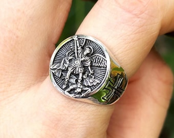 Archangel Michael Ring 925 Sterling Silver Celestial Warrior Protector Philosophical Sacred Talisman Sigil of Michael Archangel Amulet