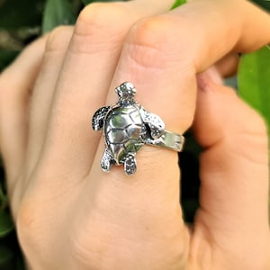 Turtle Ring STERLING SILVER 925 Tortoise Ocean Animal Good Luck Gift Totem Animal Talisman Amulet