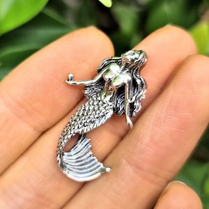 Mermaid Pendant STERLING SILVER 925 Siren Ocean Creature Unique Silver Charm Gift Nautical Beach Good luck Beach