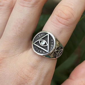 Anillo Pirámide del Ojo que Todo lo Ve, PLATA DE LEY 925, Talismán del Ojo de la Providencia, Amuleto, Símbolo Sagrado Oculto
